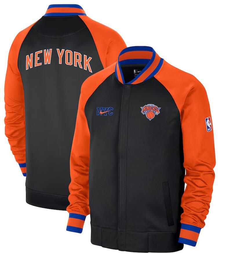 Men New York Knicks Black Nike City Edition Full Zip Jacket 2023 NBA Jersey->->